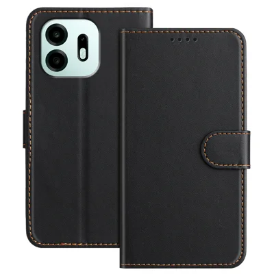  For OnePlus N6 4G Leather Case Wallet Stand Solid Color Anti Drop Phone Cover - Black