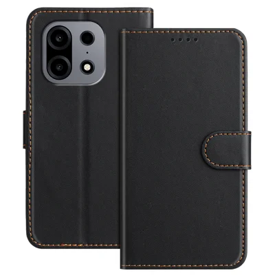  For OnePlus Turbo 6X Pro 5G Leather Case Wallet Stand Solid Color Anti Drop Phone Cover - Black