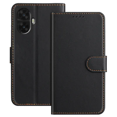 For TCL K70 Nxtpaper 5G Leather Case Wallet Stand Solid Color Anti Drop Phone Cover - Black