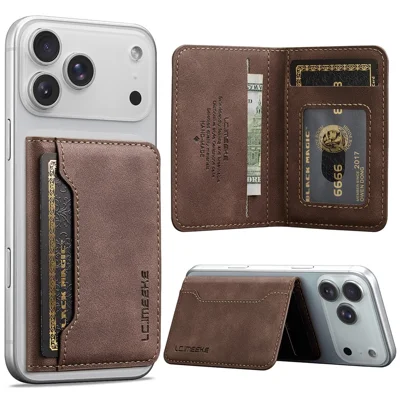 LCIMEEKE L7 Magnetic Phone Wallet RFID Blocking Leather Card Holder Detachable Hands-Free Stand - Coffee