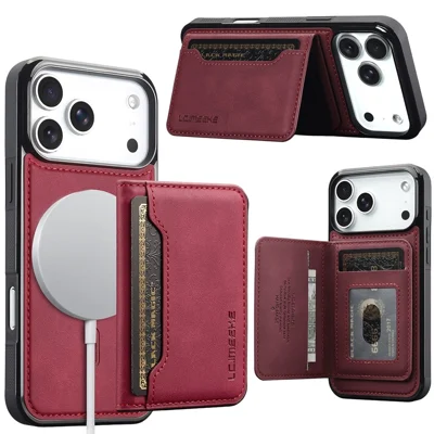 LC.IMEEKE L7 Series for iPhone 18 Pro  /  17 Pro Magnetic Case Leather + TPU Phone Cover with Detachable Card Holder - Red