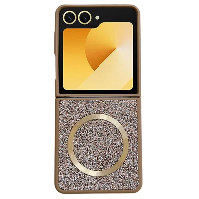 For Samsung Galaxy Z Flip7 5G Magnetic Case Soft TPU Edge Glitter Phone Cover - Gold