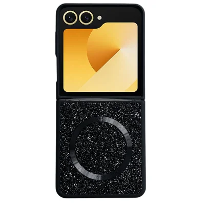 For Samsung Galaxy Z Flip8 Magnetic Case Soft TPU Edge Glitter Phone Cover - Black