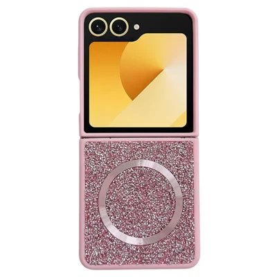 For Samsung Galaxy Z Flip7 FE 5G / Flip6 5G Magnetic Case Soft TPU Edge Glitter Phone Cover - Pink