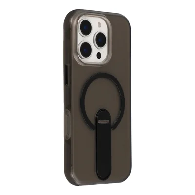 Coque magnétique pour iPhone 16 Pro Max avec support rabattable, housse anti-choc en PC + TPU, antidérapante - Noir