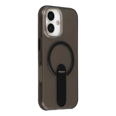 Coque magnétique pour iPhone 16 avec pied intégré pliable, coque de protection antichoc en PC + TPU antidérapante - Noir
