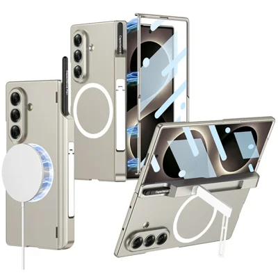 GKK For Samsung Galaxy Z Fold8 Ultra Case Kickstand Magnetic Hinge PC Phone Cover with Tempered Glass Film / Stylus - Titanium Grey