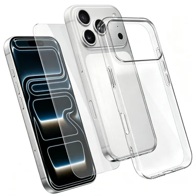 For iPhone 17 Pro / iPhone 18 Pro Case 2 in 1 TPU Clear Phone Cover with High Aluminium-silicon Glass Screen Protector - Transparent