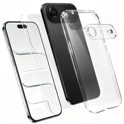 Voor iPhone Air Case 3 in 1 TPU Transparante Hoes met Hoge Aluminium-silicium Glas Beschermfolie + Lensbescherming - Transparant