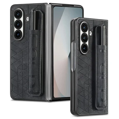 Hülle für Samsung Galaxy Z Fold8 Ultra mit Handschlaufe und Stifthalter Leder + PC kratzfeste faltbare Handyhülle - Schwarz