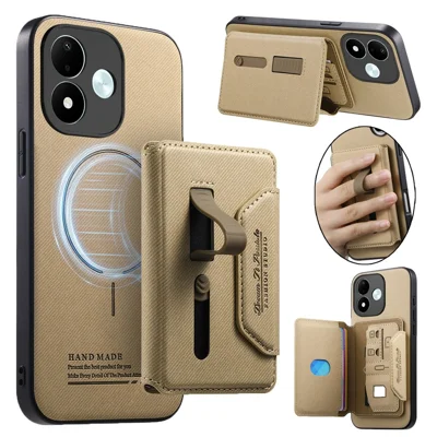 For Xiaomi Redmi Note 17 4G (Global) / Note 17 5G (Global) / Note 17 (India / China) 5G Magnetic Case PU Leather + PC + TPU Anti-Scratch Back Cover with Detachable Card Holder - Khaki