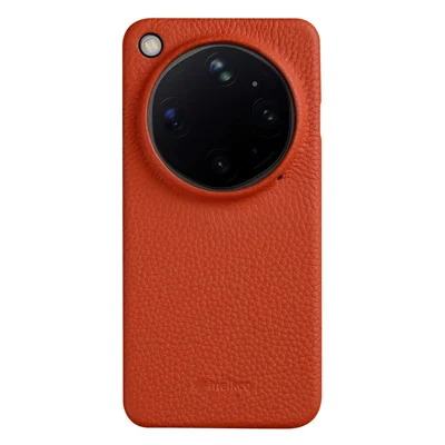 MELKCO Für Oppo Find X9 Ultra 5G Tasche Unvollständiger Rand Echtes Rindsleder-beschichtete PC-Hülle - Orange