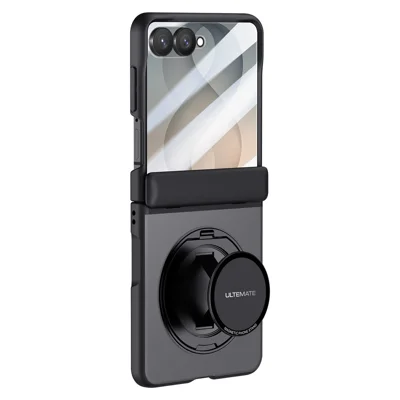 For Samsung Galaxy Z Flip8 Magnetic Case Hand Strap Kickstand 2-in-1 Phone Cover with Tempered Glass Film - Black