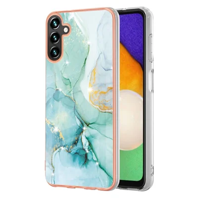 Чехол из ТПУ для Samsung Galaxy A14 5G / A14 4G с IMD мраморным рисунком и гальваническим покрытием, задняя панель - зеленый 003