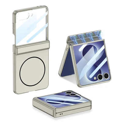 GKK For Samsung Galaxy Z Flip8 Magnetic Case Hinge Protection PC Phone Cover with HD Screen Protector - Titanium Grey