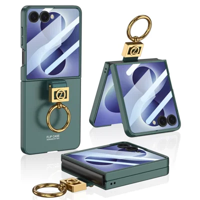 GKK For Samsung Galaxy Z Flip8 PC Phone Case with Ring Holder + Tempered Glass Screen Film - Green