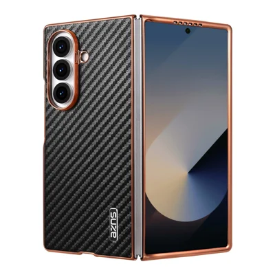 AZNS Coque de téléphone pour Samsung Galaxy Z Fold8 Ultra, revêtement électrodéposé, texture fibre de carbone, housse en PU + TPU - Noir