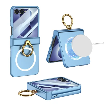 GKK for Samsung Galaxy Z Flip8 Magnetic Case Ring Kickstand Ultra-Thin Phone Cover with Screen Film - Blue