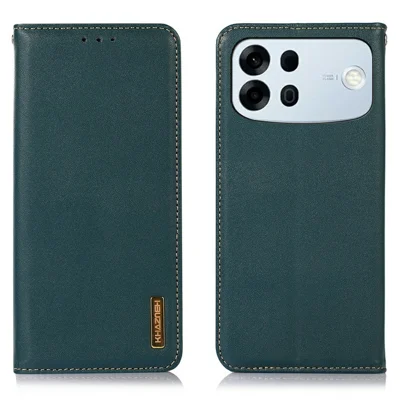KHAZNEH etui portfelowe na Oppo A7 Pro Max 5G z prawdziwej skórnej skóry wołowej, pokrycie z teksturą Nappa - Zielony