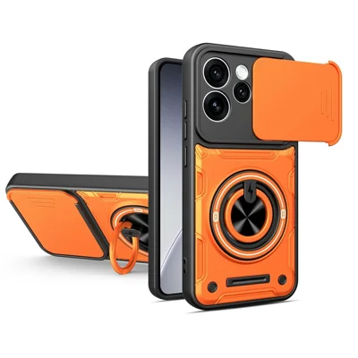 For Oppo Reno15 Pro 5G (Global) / Reno15 5G (China) Magnetic Case Sliding Camera Cover TPU+PC Phone Cover with Rotating Kickstand - Orange
