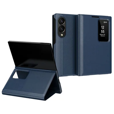For Samsung Galaxy Z Fold8 Case with Card Holder Smart View Window Leather Phone Cover - Sapphire