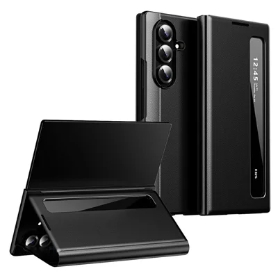 For Samsung Galaxy Z Fold8 Ultra Case Smart View Window Leather Phone Cover - Black