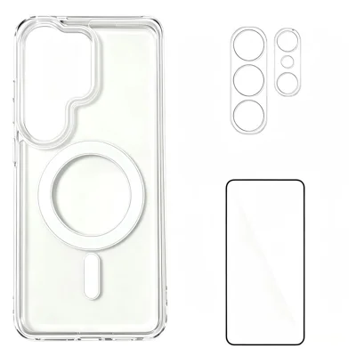 Funda magnética WANLONFENG YKL Series para Samsung Galaxy S26 Ultra, carcasa de acrílico y TPU con protector de pantalla y protector de lente - Transparente