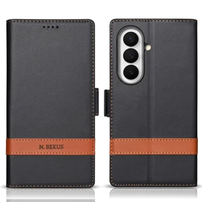 N.BEKUS P5 Series for Samsung Galaxy Z Fold8 Ultra Wallet Case Dual Color Stitching PU Leather Stand Phone Cover - Black