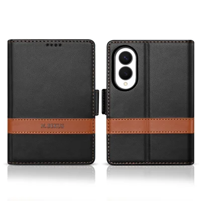 N.BEKUS P5 Series for Samsung Galaxy Z Fold8 Wallet Case Dual Color Stitching PU Leather Stand Phone Cover - Black