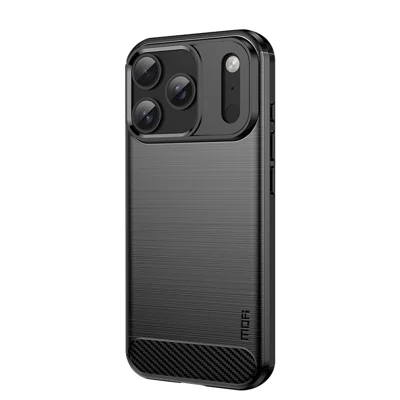  MOFI for iPhone 18 Pro Back Cover  Brushed Texture Carbon Fiber Soft TPU Case - Black
