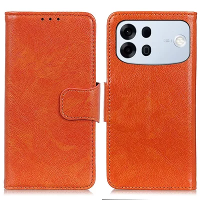 For Oppo A7 Pro Max 5G Case Nappa Texture Split Leather Wallet Phone Cover - Orange