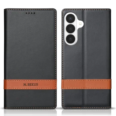 N.BEKUS P5 Series for Samsung Galaxy A26 5G  /  Galaxy A17 5G  /  Galaxy A17 4G  /  Galaxy A18 4G  /  Galaxy A18 5G Leather Case Dual Color Stitching RFID Blocking Wallet Phone Cover - Black