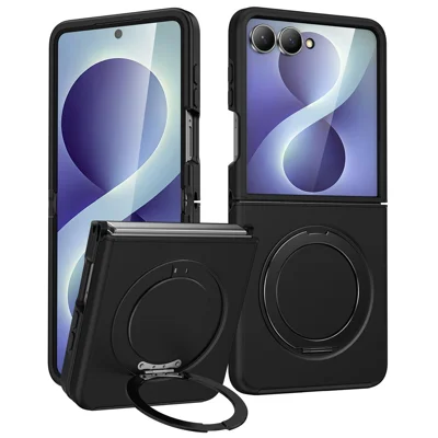 For Samsung Galaxy Z Flip8 Magnetic Case TPU + PC Rotary Kickstand Phone Cover - Black