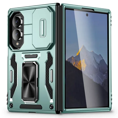 For Samsung Galaxy Z Fold8 Case Kickstand Slide Lens Lid PC + TPU Drop-Proof Phone Cover - Green