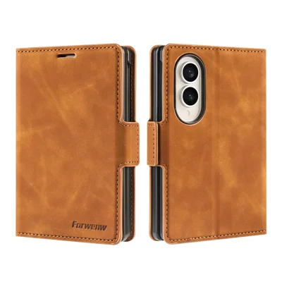 FORWENW for Samsung Galaxy Z Fold8 Wallet Case Magnetic Absorption Leather Flip Phone Cover with Stand - Brown