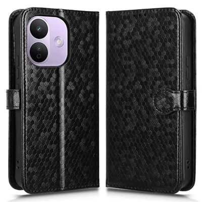 For Xiaomi Redmi Note 17 Pro 5G Wallet Case Dot Pattern Imprint PU Leather Phone Cover with Wrist Strap - Black