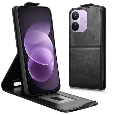 For Xiaomi Redmi Note 17 Pro 5G Stand Case Magnetic Clasp Vertical Flip Leather Phone Cover with Card Holder - Black