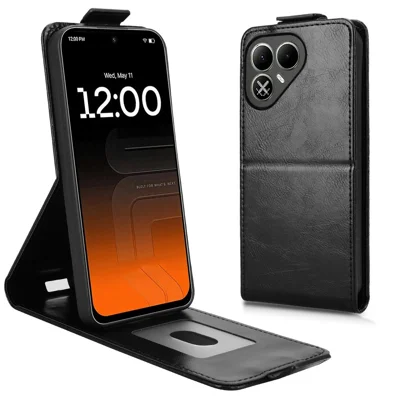 For TECNO Pova 8 5G Stand Case Magnetic Clasp Vertical Flip Leather Phone Cover with Card Holder - Black