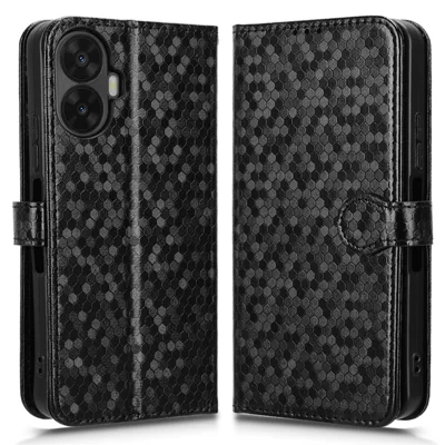 For TCL K70 Nxtpaper 5G Wallet Case Dot Pattern Imprint PU Leather Phone Cover with Wrist Strap - Black