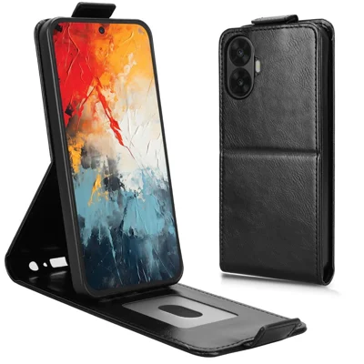 For TCL K70 Nxtpaper 5G Stand Case Magnetic Clasp Vertical Flip Leather Phone Cover with Card Holder - Black