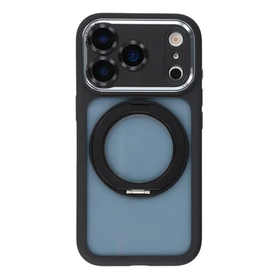 For iPhone 18 Pro / 17 Pro Case Magnetisk Roterende Stand TPU + Akryl Støjsikker Telefonbeskyttelse med AI Kameraknap - Sort