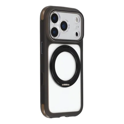 For iPhone 18 Pro / 17 Pro Case Magnetisk Roterende Stand TPU + Akryl Airbag-beskyttelse Telefonbeskyttelse med AI Kameraknap - Sort