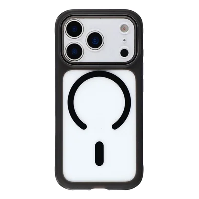 For iPhone 18 Pro / 17 Pro Magnetic Case Airbag Cushioning TPU + Acrylic Transparent Back Protective Cover with AI Camera Button - Black