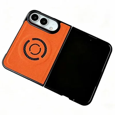 WANLONFENG KJB Série pour iPhone Fold Étui Magnétique avec Texture en Tissu Technique PC + TPU, Housse de Protection pour Téléphone - Orange