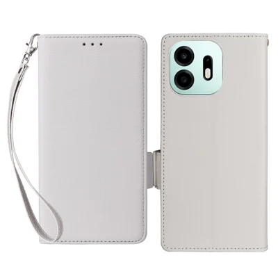 Voor OnePlus N6 4G hoesje Litchi structuur portemonnee lederen telefoonhoes met polsbandje - Wit