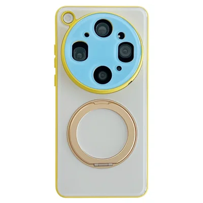 Cover per Oppo Find X9 Ultra 5G con Supporto Magnetico Rotante, Design Colorblock, Custodia in PC + TPU - Giallo+Bianco+Blu