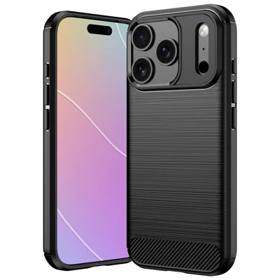 For iPhone 18 Pro Max / 17 Pro Max TPU Case Protective Phone Cover Carbon Fiber Texture Brushed - Black