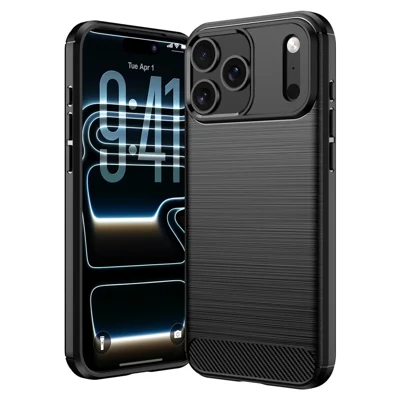 For iPhone 18 Pro / 17 Pro TPU Case Protective Phone Cover Carbon Fiber Texture Brushed - Black