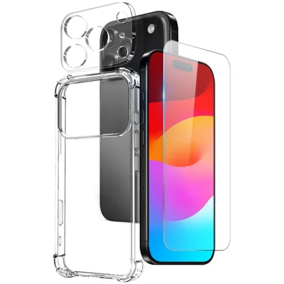 NORTHJO For iPhone 18 Pro Max Case Shockproof TPU Clear Phone Cover with Tempered Glass and Camera Lens Film