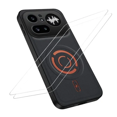  WANLONFENG for Nothing Phone (4a) Pro KJB1 Series Magnetic Case with 2Pcs Tempered Glass Screen Protector Tech Fabric Texture PC+TPU Phone Cover - Black